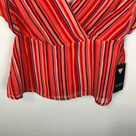 Guess New Women’s XS Marrah Striped Flutter-Sleeve Top - Picture 8 of 10